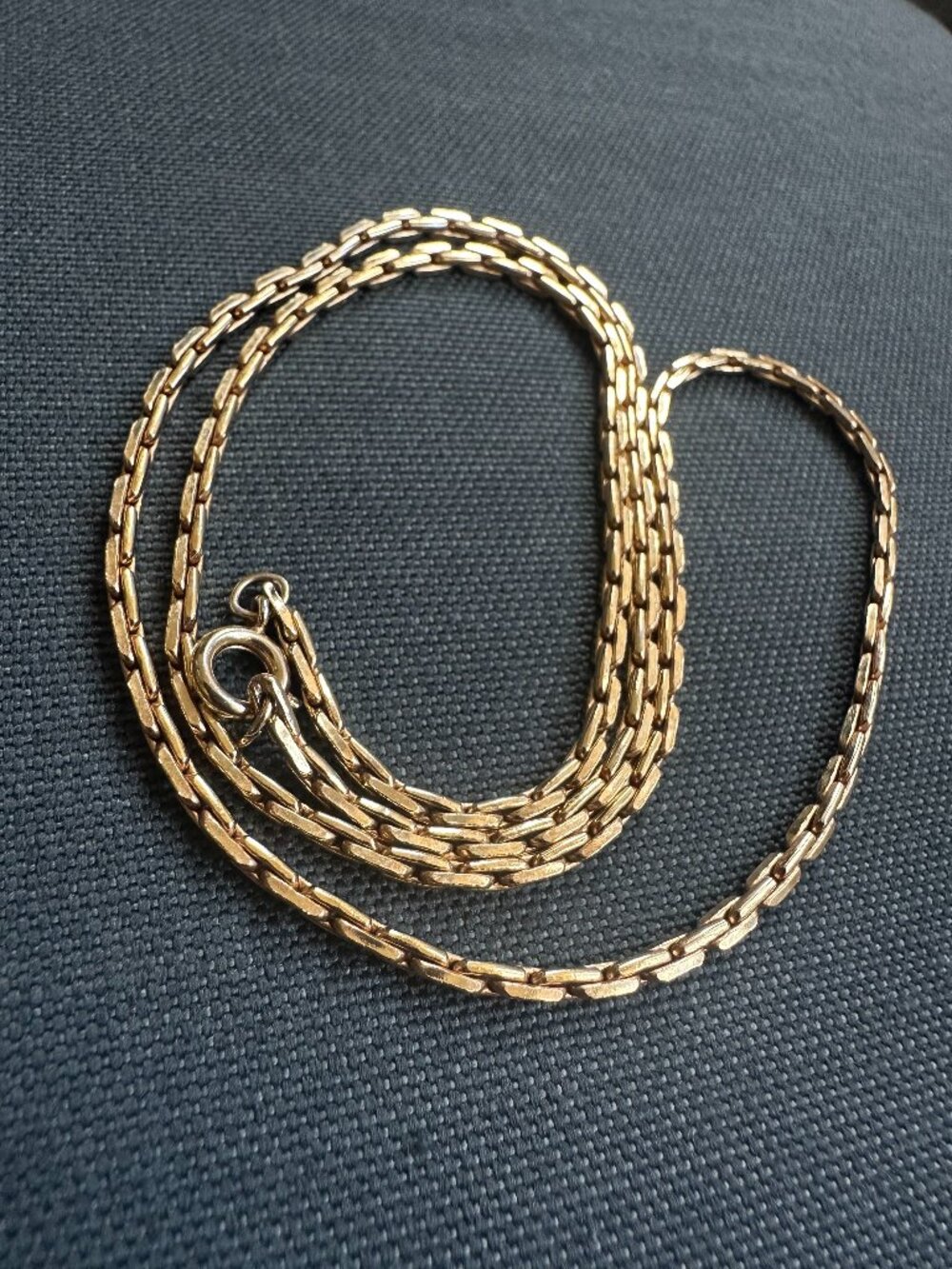 Gold Tone Flat Bar Link Chain Necklace 22” Minimalist Vintage Style